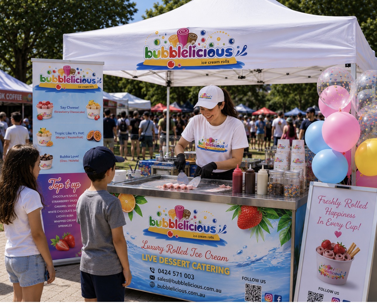Bubblelicious rolled ice cream cart at an event